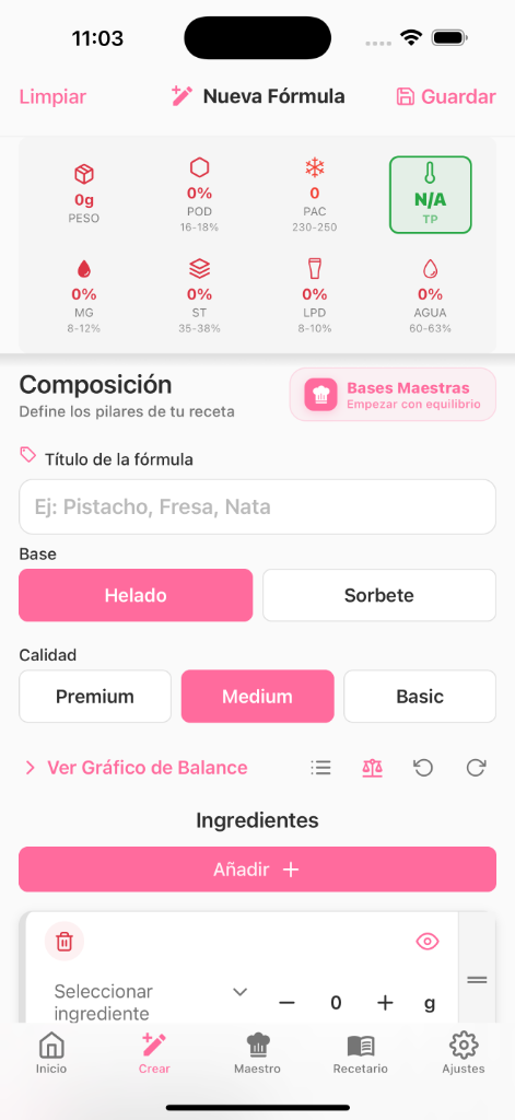 Pantalla de Nueva Fórmula