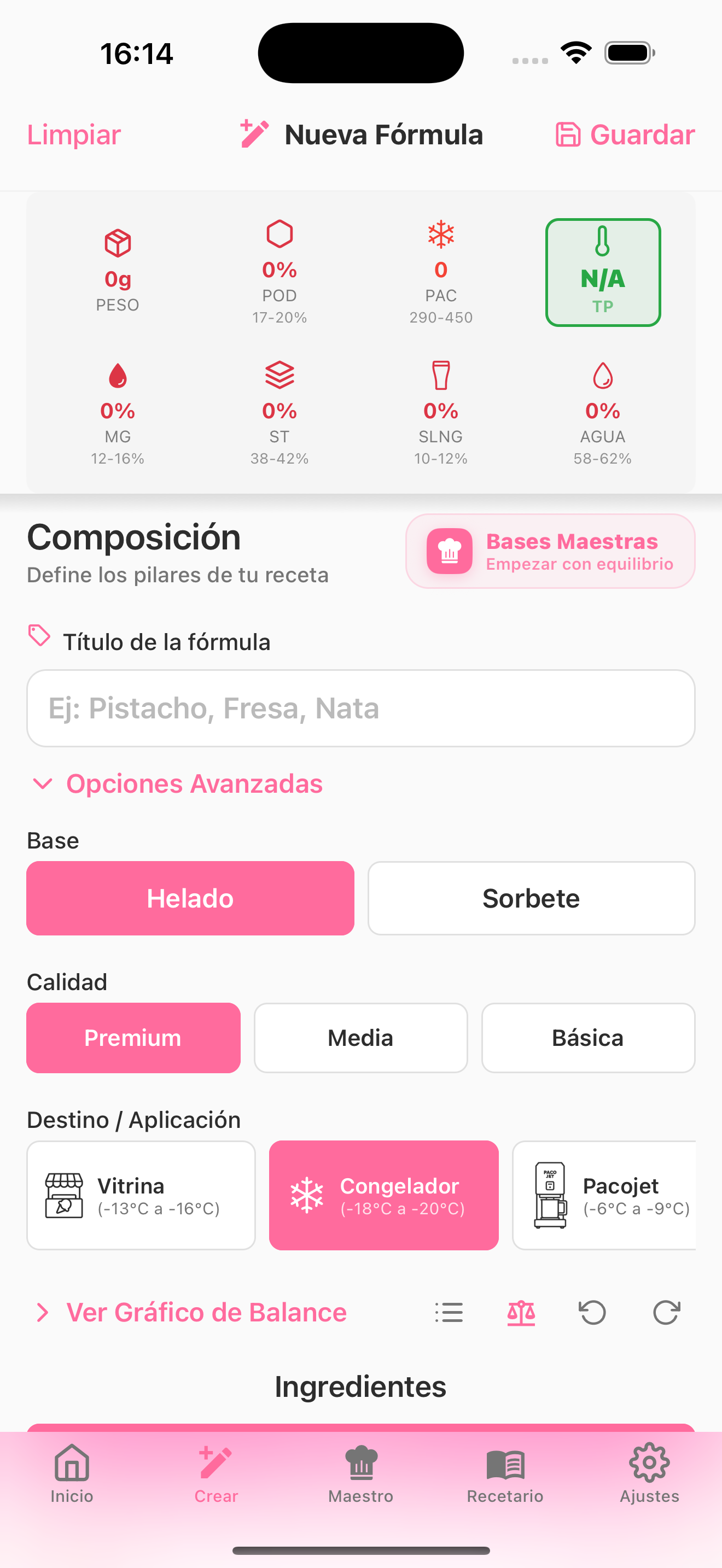 Pantalla de Nueva Fórmula