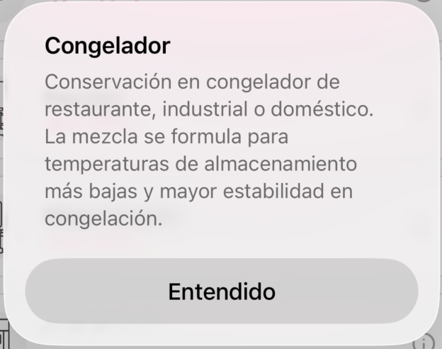 Modal informativo Congelador