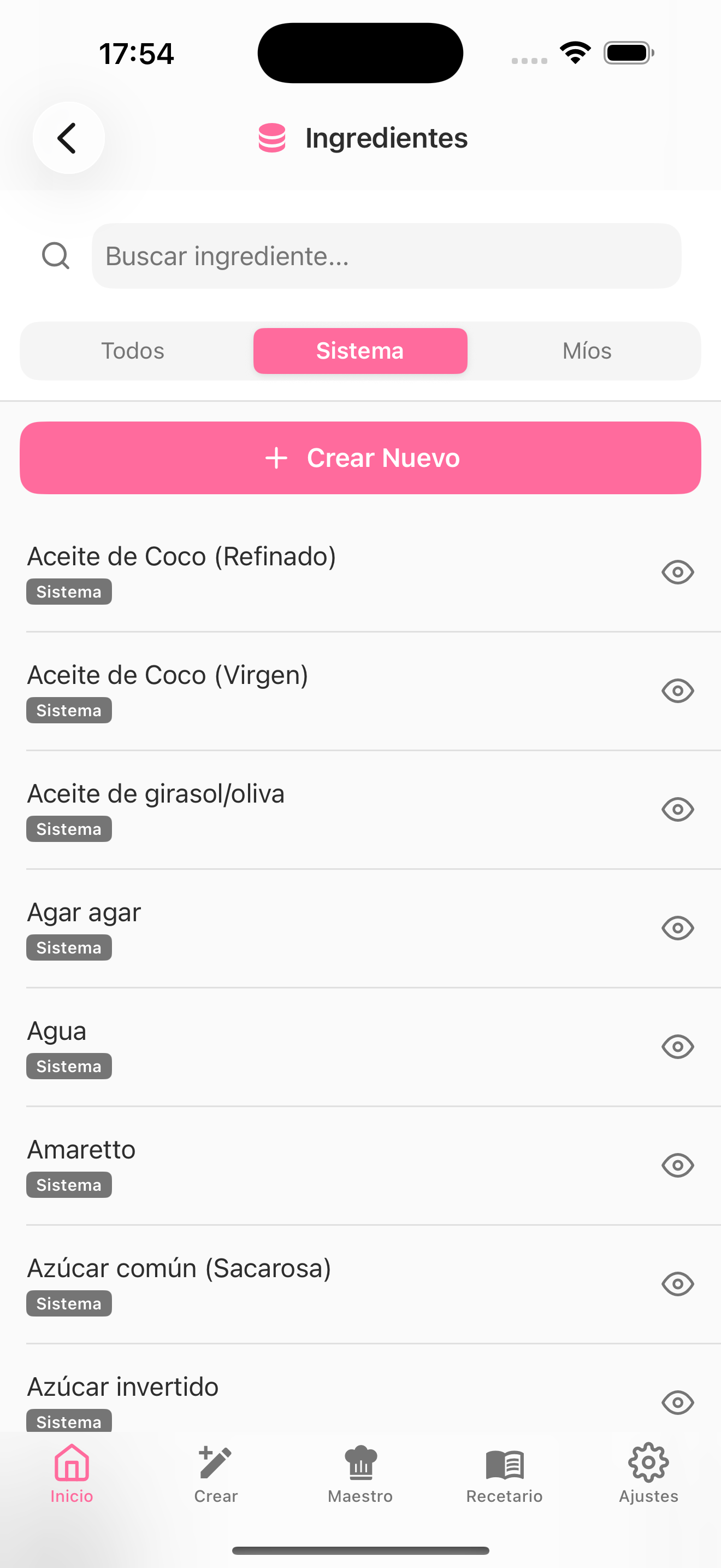 Lista de Ingredientes
