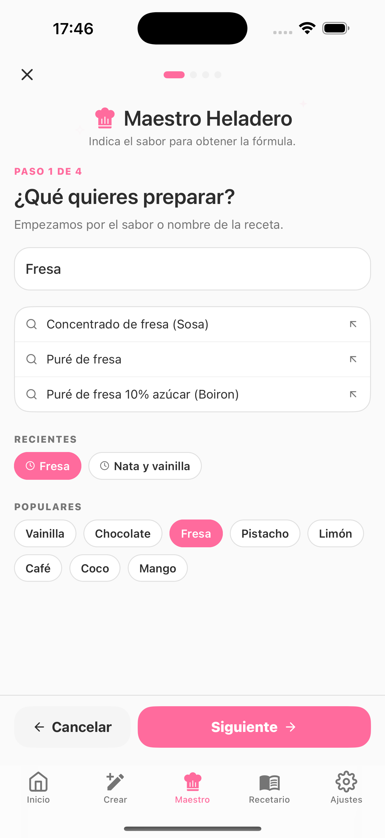 Wizard Maestro paso 1 — Sabor
