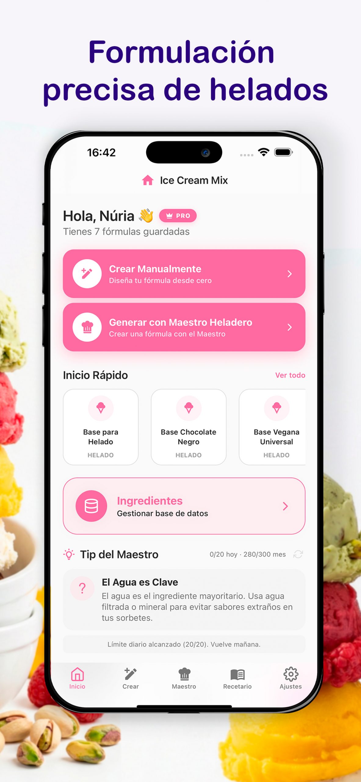 App para formular helados y sorbetes