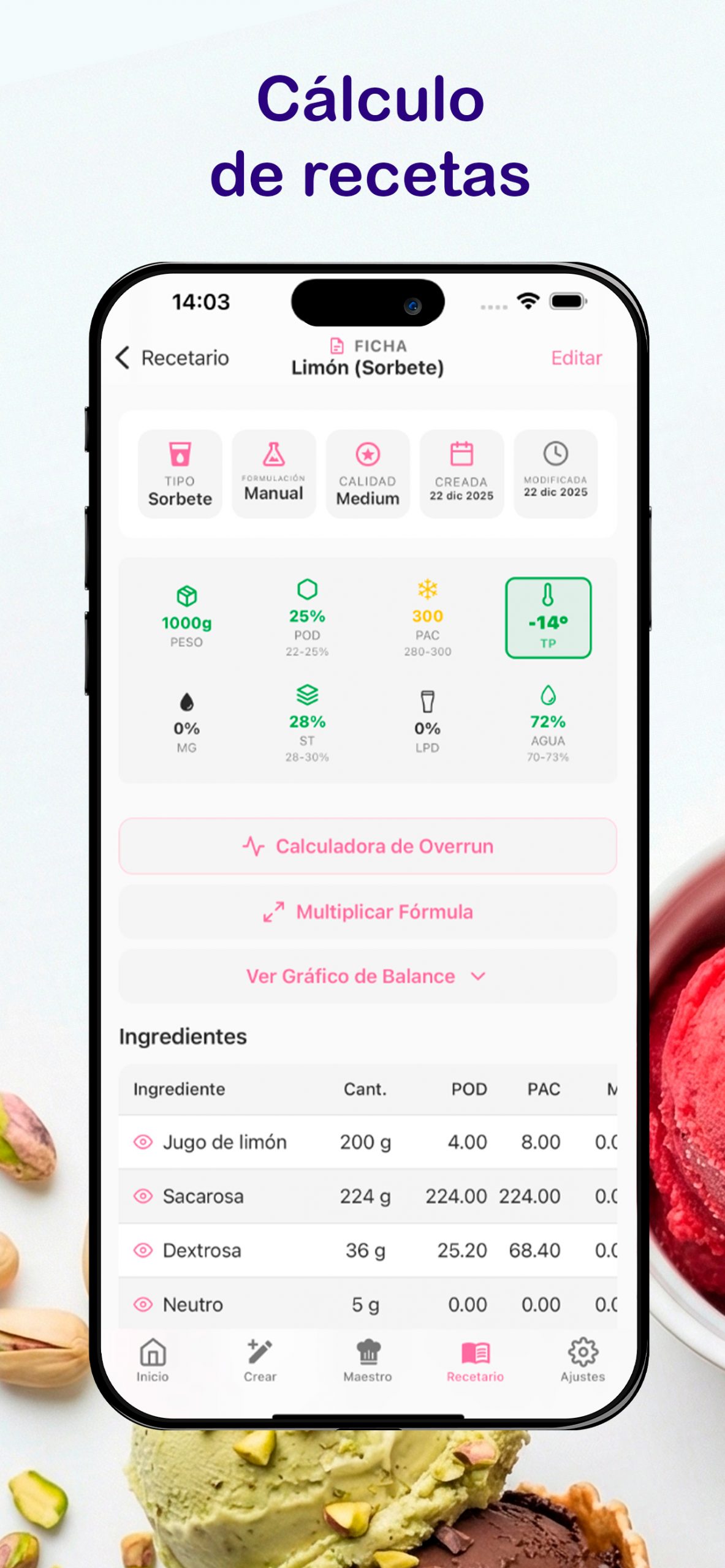Calculadora de recetas de helado